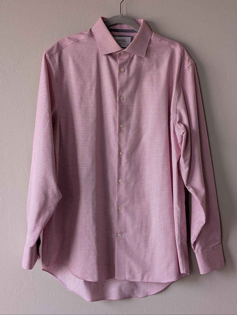Charles Tyrwhitt Pink Micro-Check Dress Shirt Non Iron Classic Fit Size 16.5/36